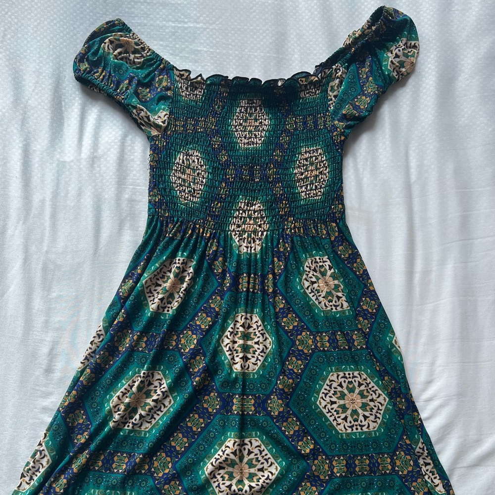 green off the shoulder dress